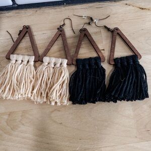 2 Pair Earrings Hand-woven Ethnic Style Triangular Wood Earrings